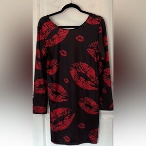 Stylish Red and Black Lip Print Dress/ tunic top